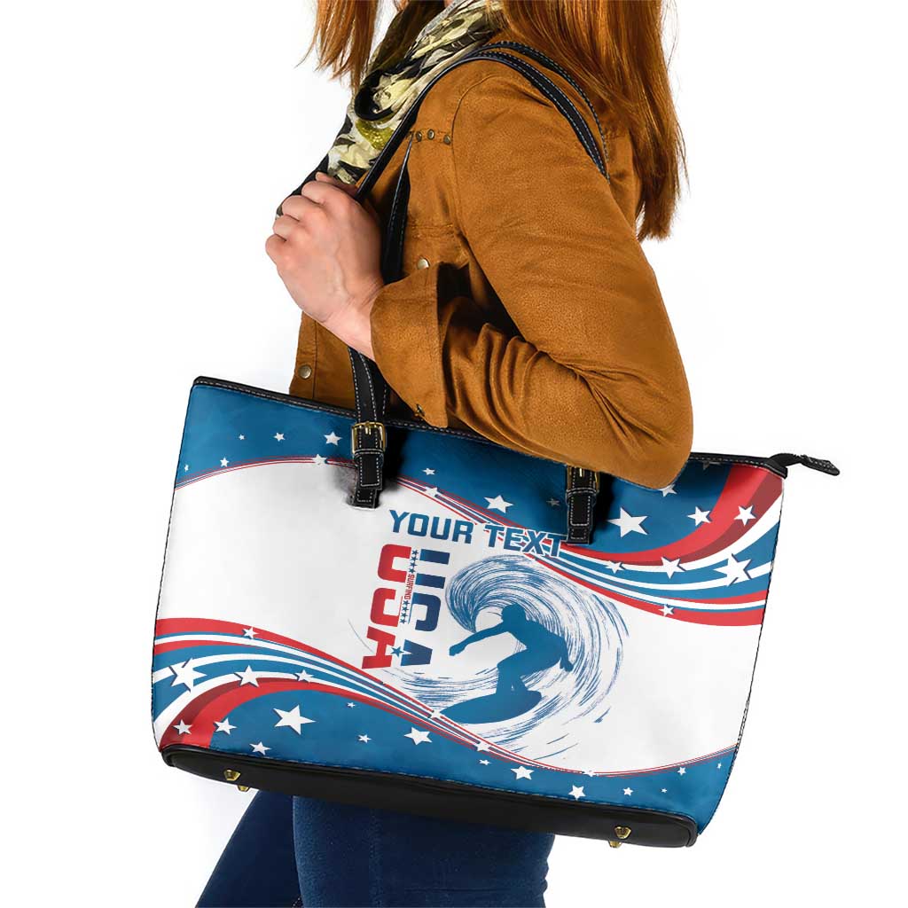 Personalized USA Surfing Leather Tote Bag 2024 United States Flag Curve Style LT14