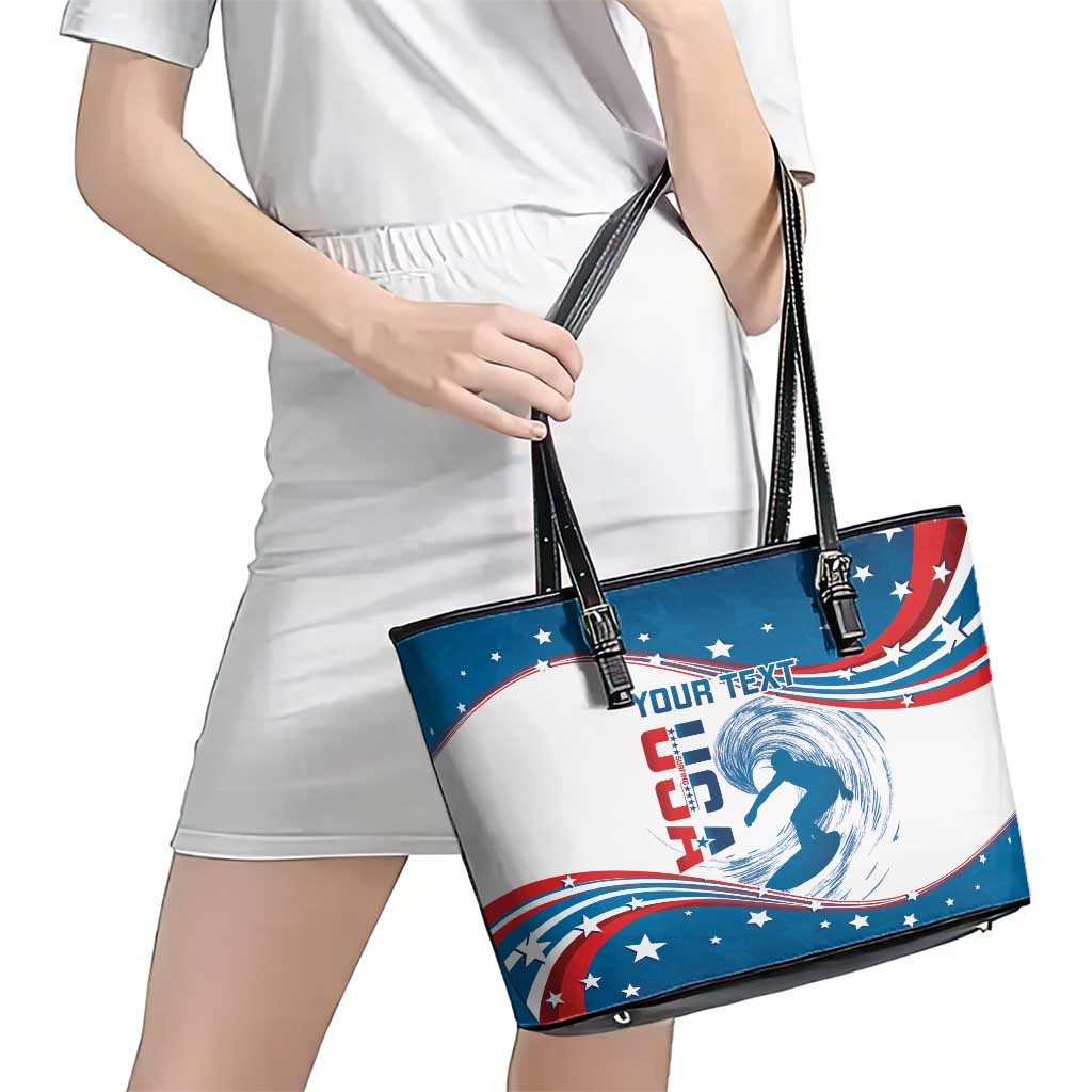 Personalized USA Surfing Leather Tote Bag 2024 United States Flag Curve Style LT14