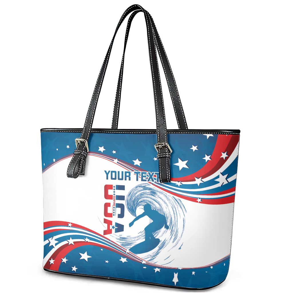 Personalized USA Surfing Leather Tote Bag 2024 United States Flag Curve Style LT14