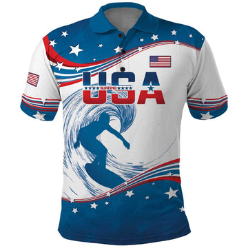 Personalized USA Surfing Polo Shirt 2024 United States Flag Curve Style LT14