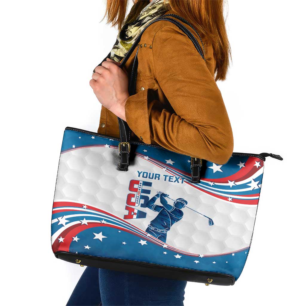 Personalized USA Golf Leather Tote Bag 2024 United States Flag Curve Style LT14