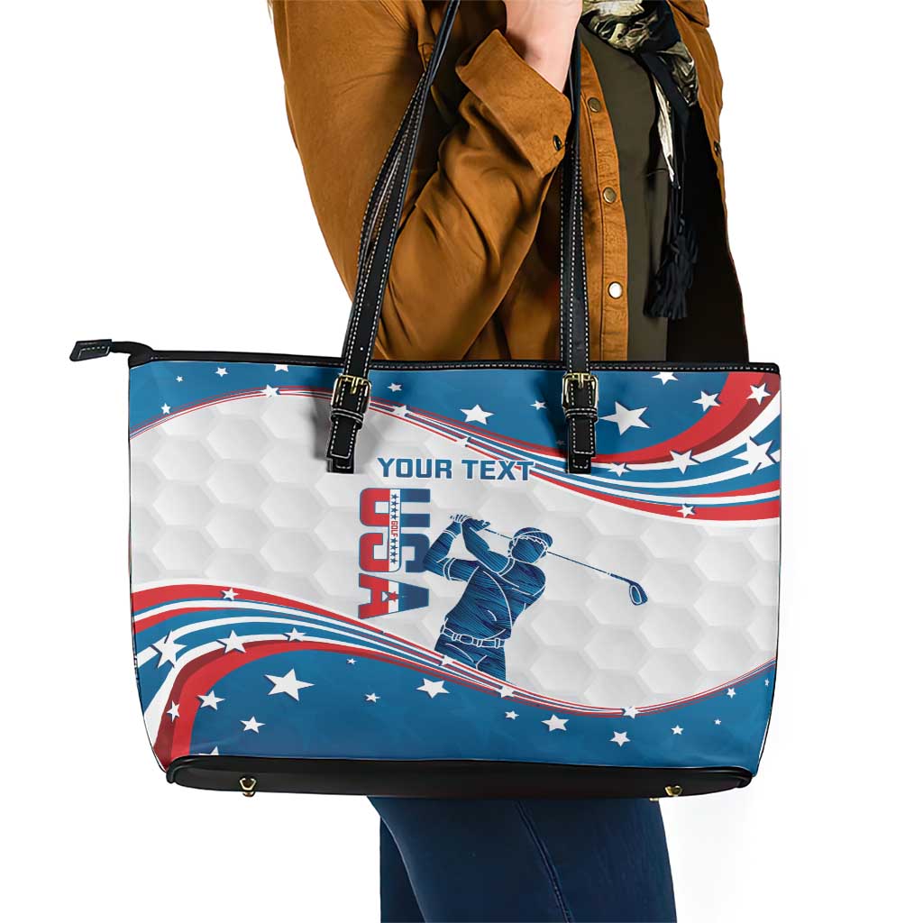 Personalized USA Golf Leather Tote Bag 2024 United States Flag Curve Style LT14