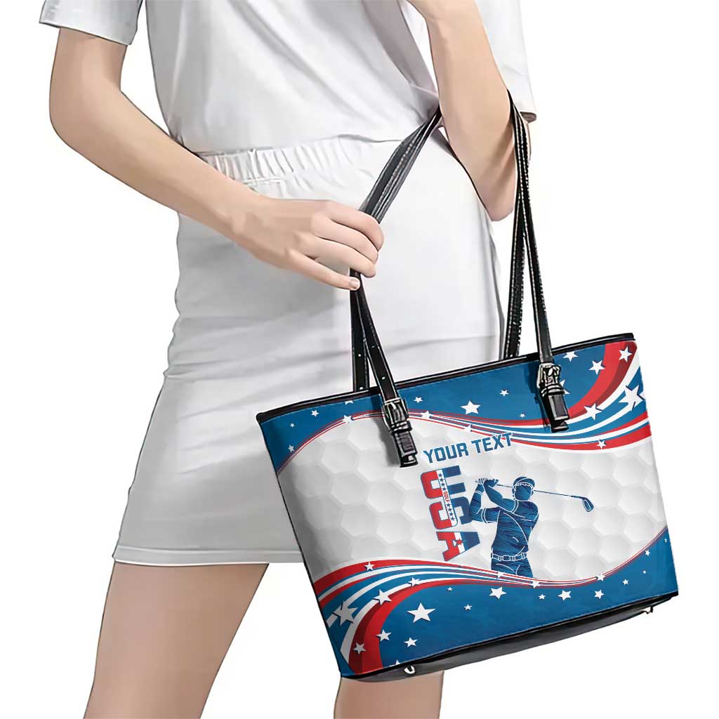 Personalized USA Golf Leather Tote Bag 2024 United States Flag Curve Style LT14