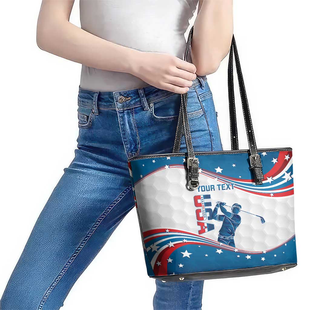 Personalized USA Golf Leather Tote Bag 2024 United States Flag Curve Style LT14