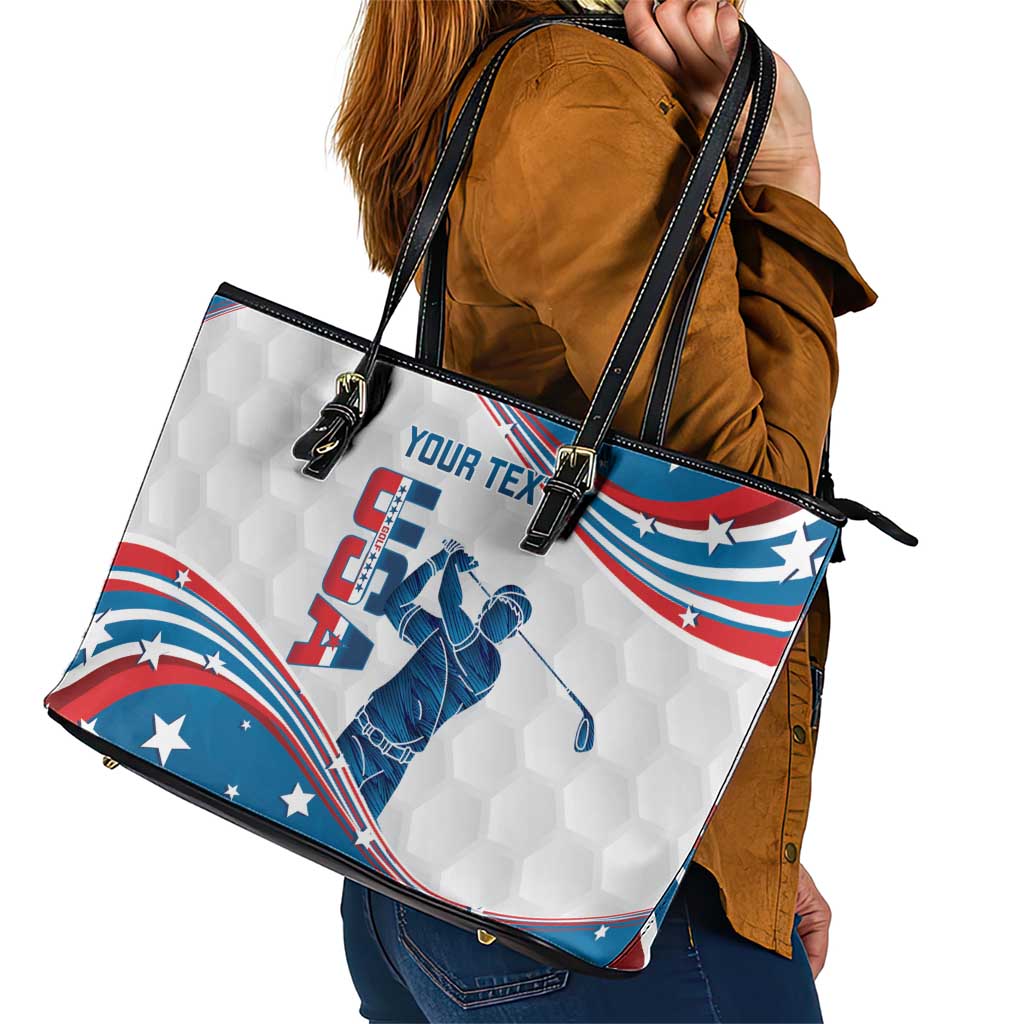 Personalized USA Golf Leather Tote Bag 2024 United States Flag Curve Style LT14