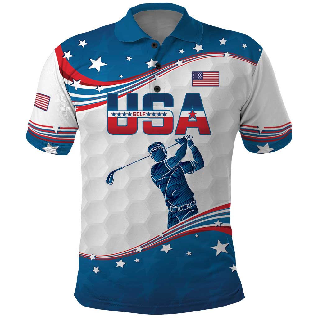 Personalized USA Golf Polo Shirt 2024 United States Flag Curve Style LT14