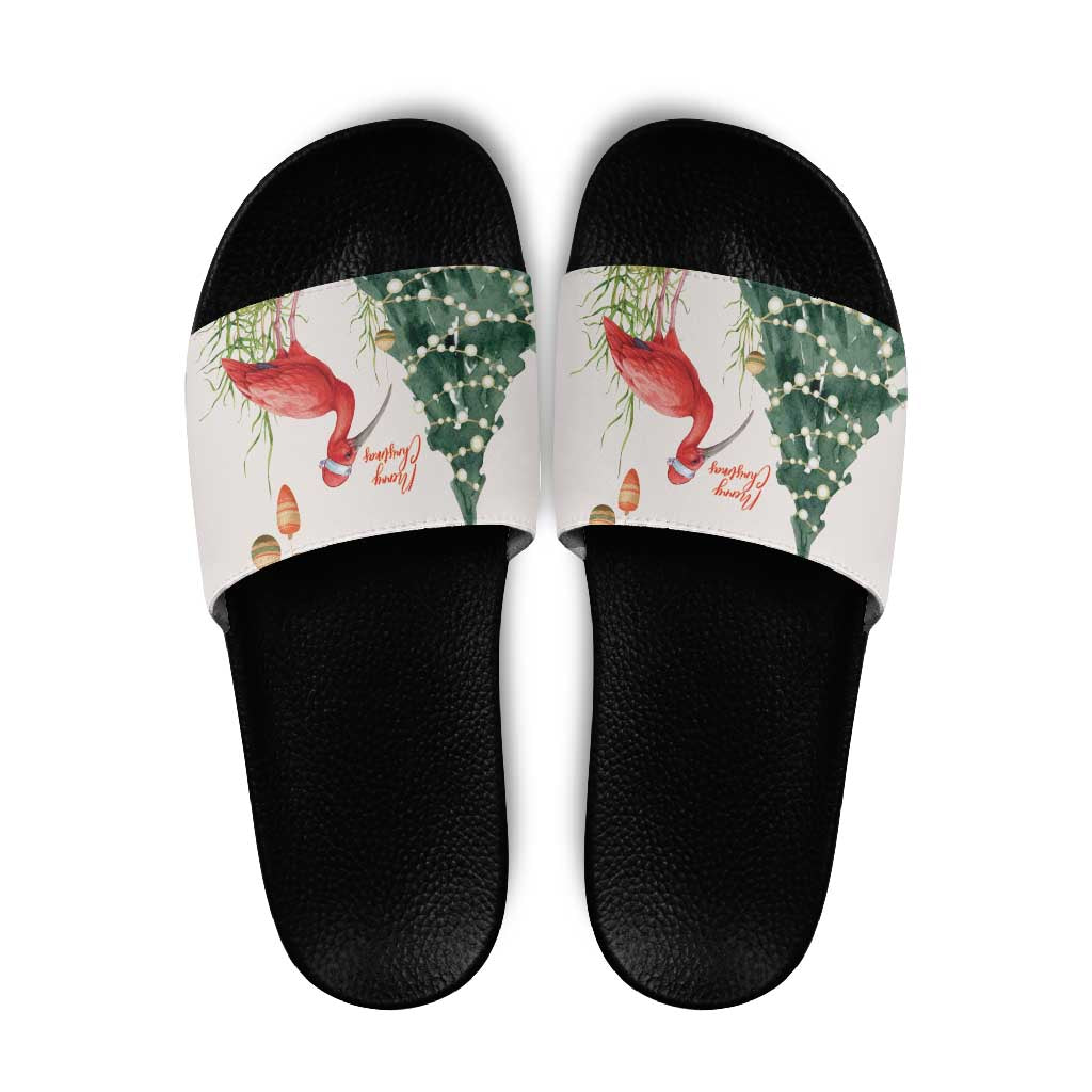 Trinidad And Tobago Christmas Slide Sandals Scarlet Ibis Wild Poinsettia Watercolor LT14