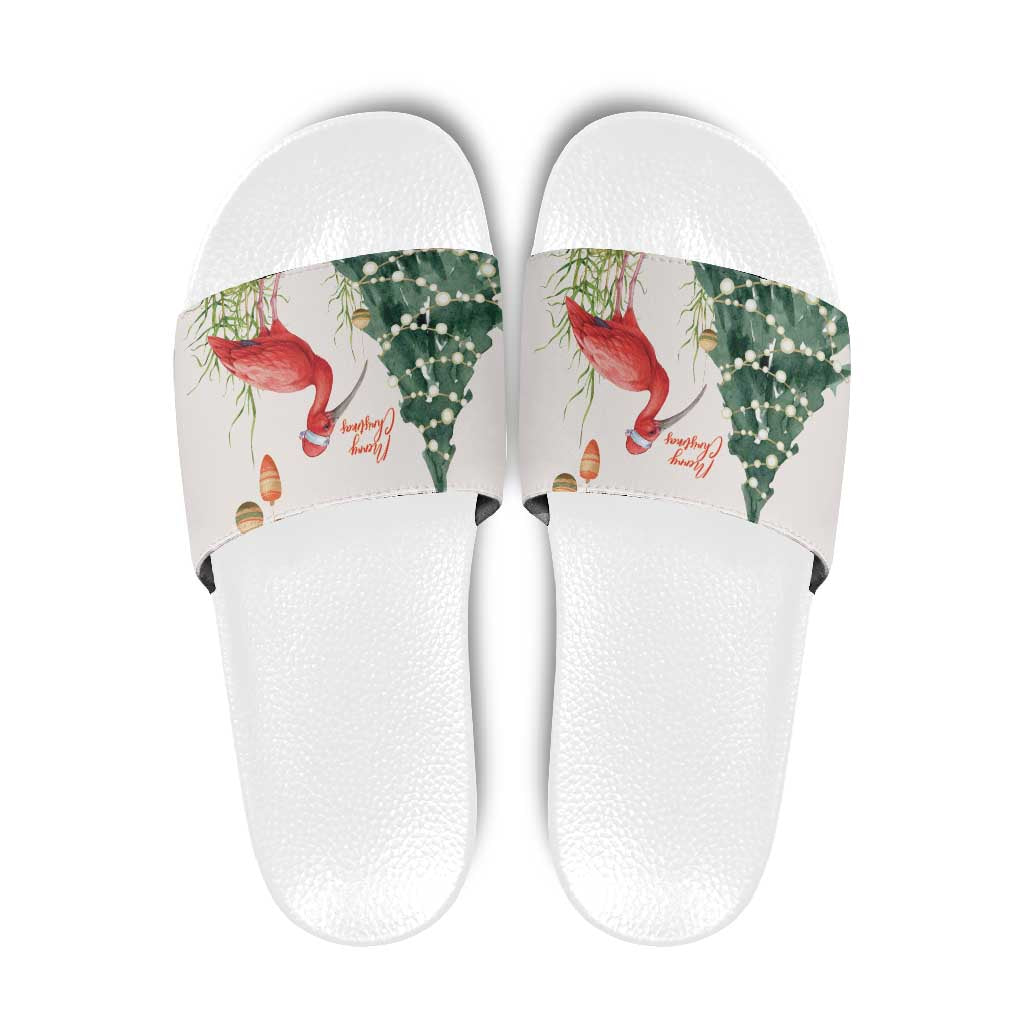 Trinidad And Tobago Christmas Slide Sandals Scarlet Ibis Wild Poinsettia Watercolor LT14