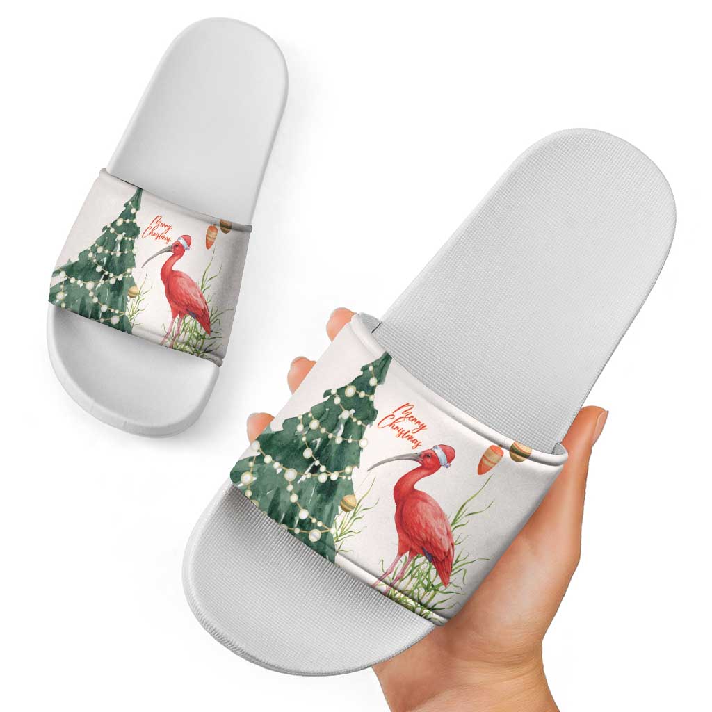 Trinidad And Tobago Christmas Slide Sandals Scarlet Ibis Wild Poinsettia Watercolor LT14