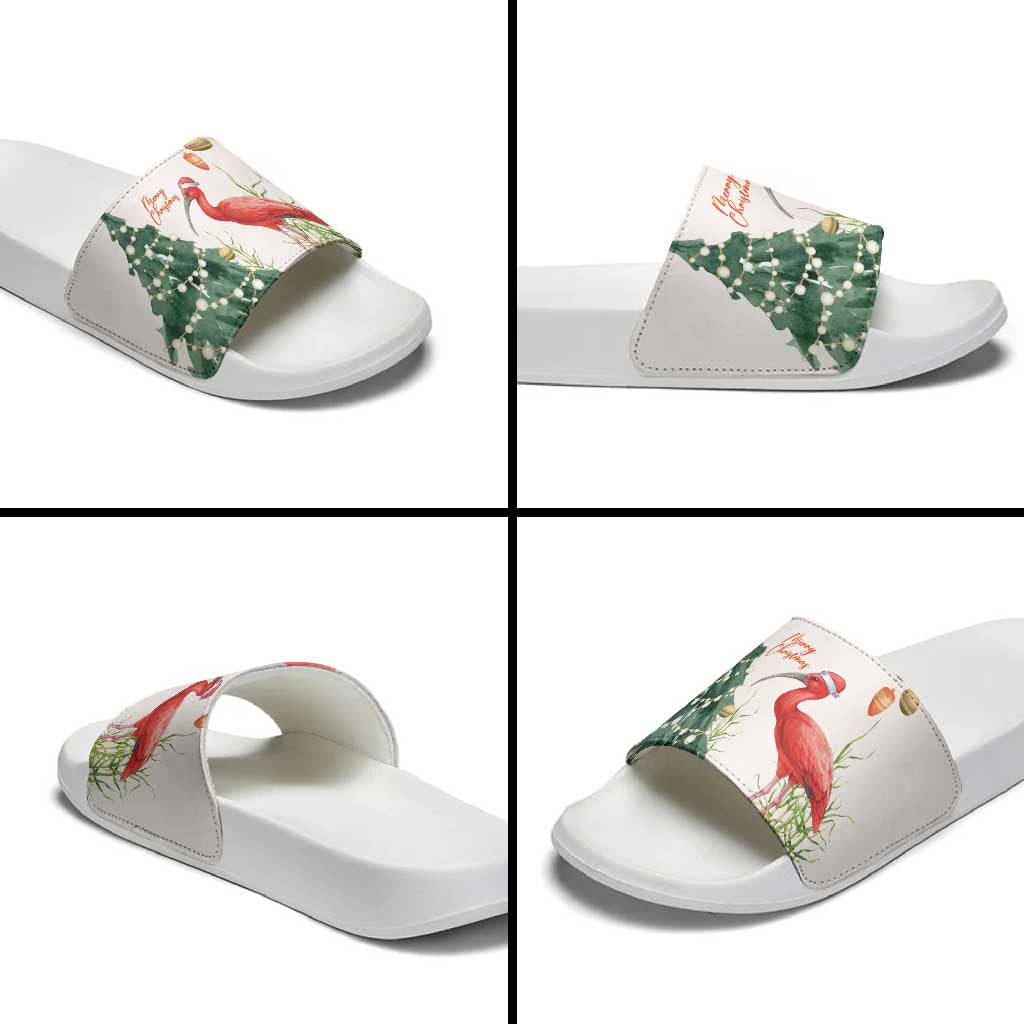 Trinidad And Tobago Christmas Slide Sandals Scarlet Ibis Wild Poinsettia Watercolor LT14