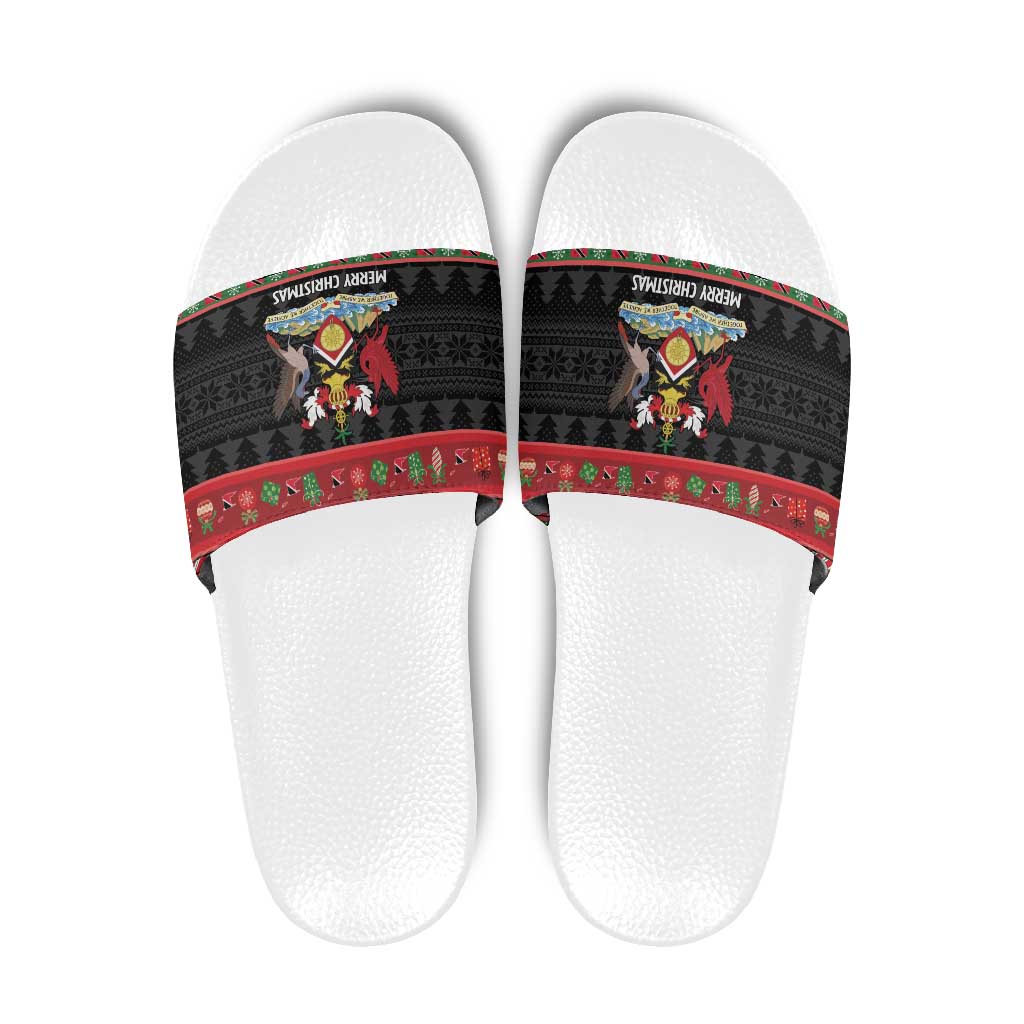 Trinidad And Tobago Christmas Slide Sandals Merry Xmas Coat Of Arms LT14