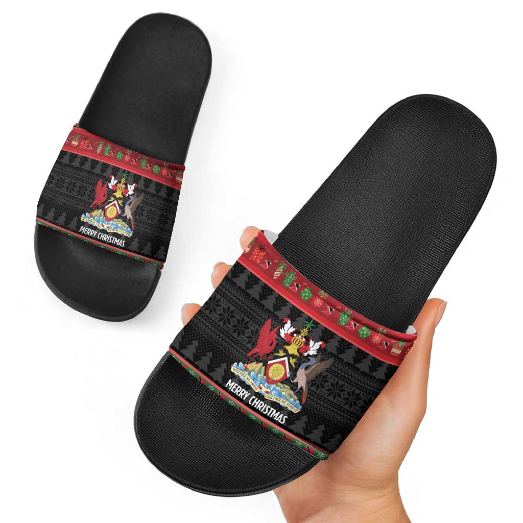 Trinidad And Tobago Christmas Slide Sandals Merry Xmas Coat Of Arms LT14
