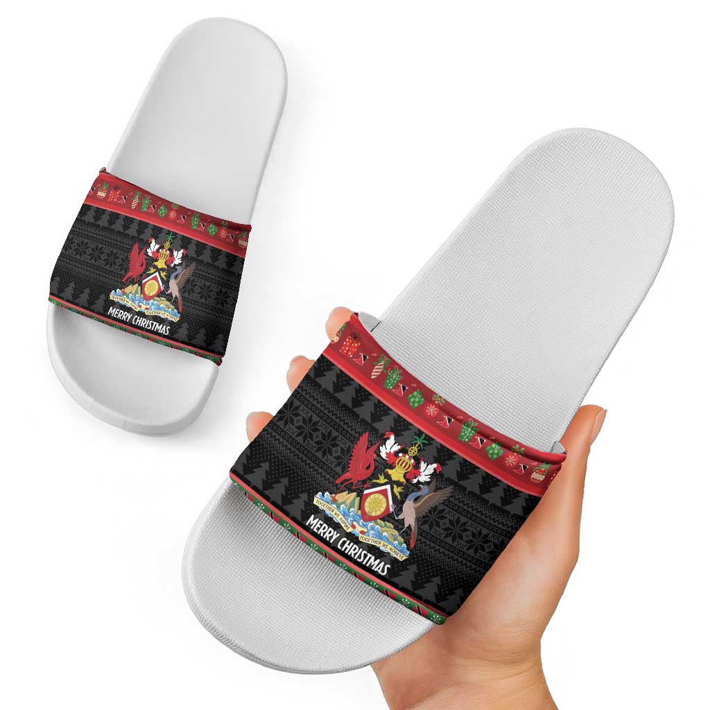 Trinidad And Tobago Christmas Slide Sandals Merry Xmas Coat Of Arms LT14
