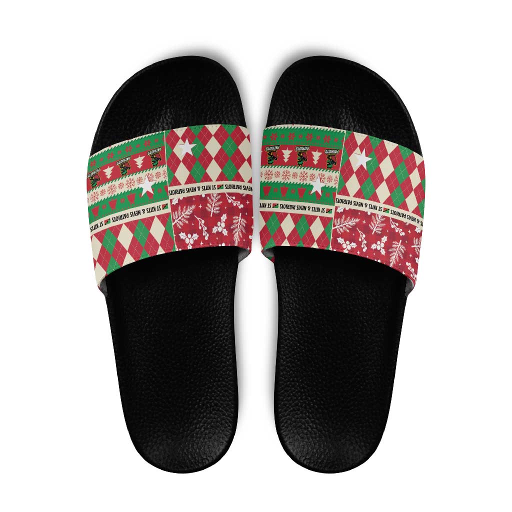 St Kitts & Nevis Cricket Christmas Slide Sandals Merry Xmas Patriots LT14