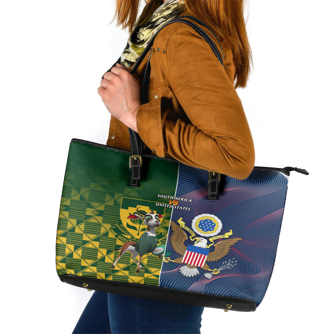 South Africa And United States Rugby Leather Tote Bag 2023 Springboks Combine Eagles LT14