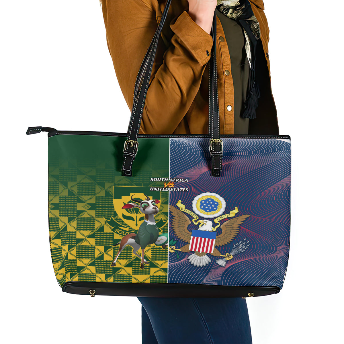 South Africa And United States Rugby Leather Tote Bag 2023 Springboks Combine Eagles LT14