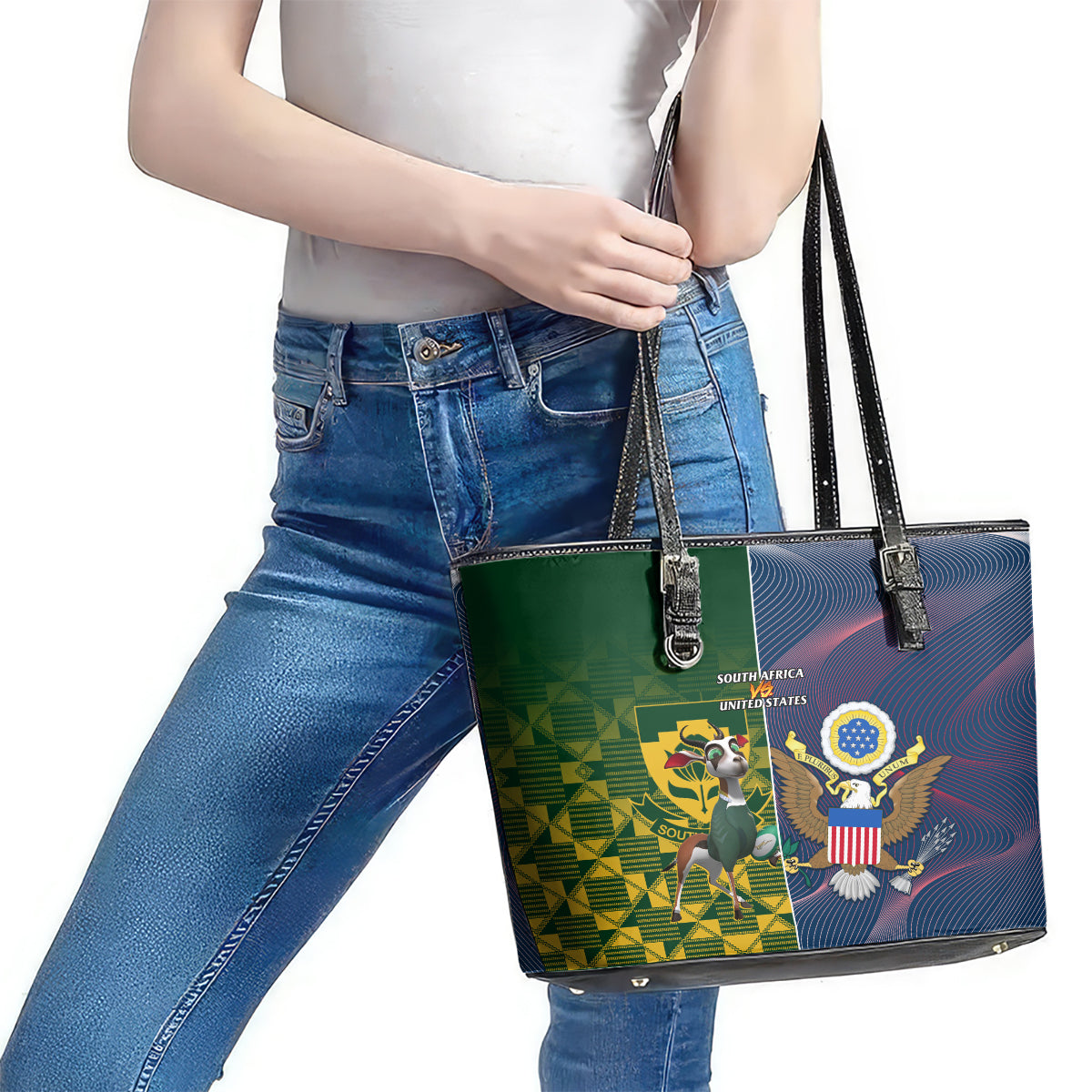 South Africa And United States Rugby Leather Tote Bag 2023 Springboks Combine Eagles LT14