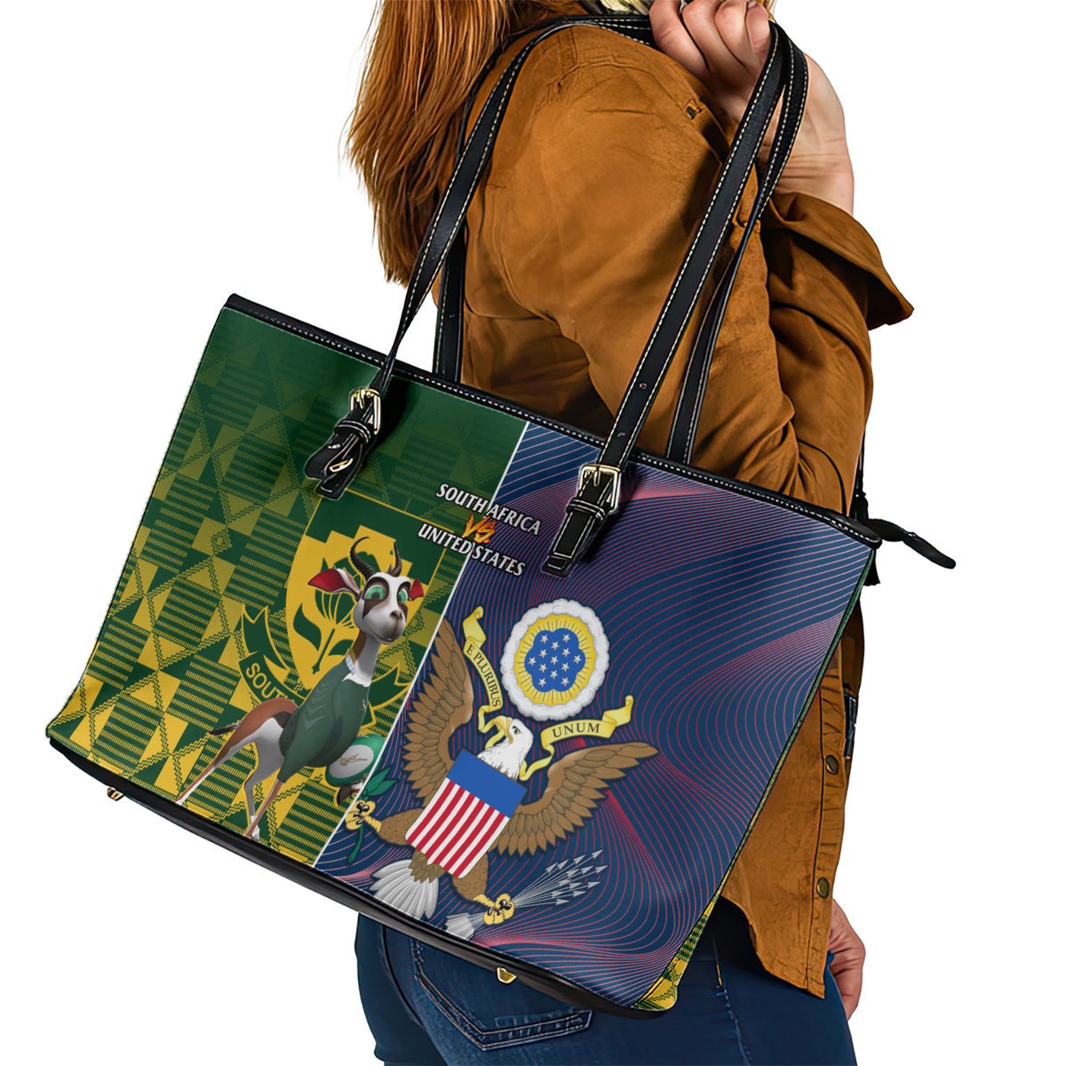 South Africa And United States Rugby Leather Tote Bag 2023 Springboks Combine Eagles LT14