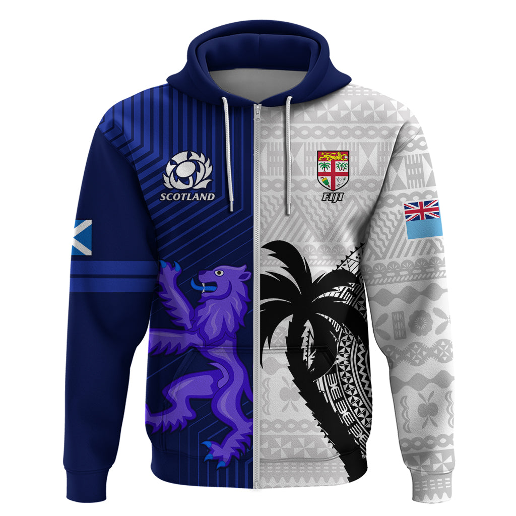 Custom Fiji And Scotland Rugby Hoodie Fijian Tapa Pattern With Thistle LT14
