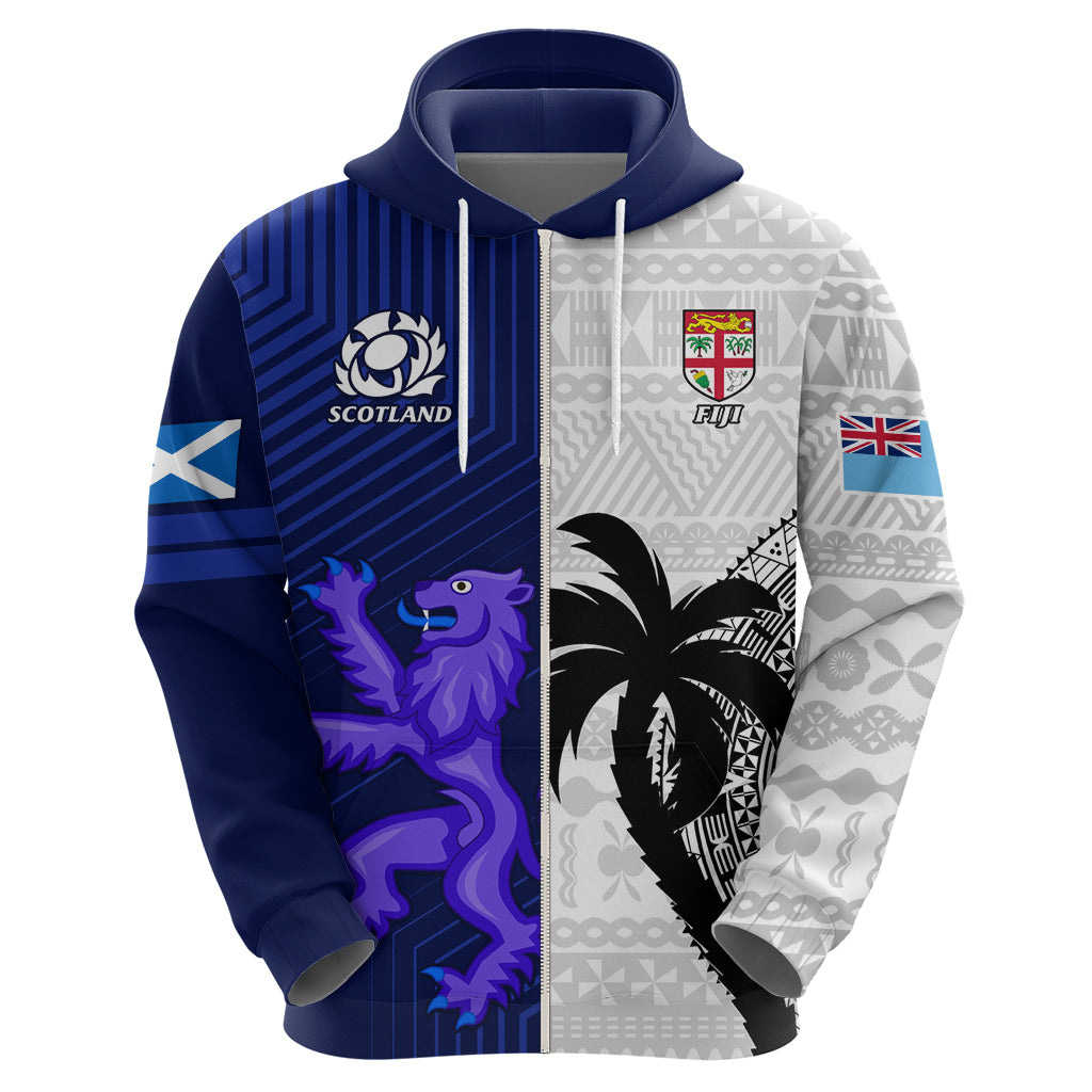Custom Fiji And Scotland Rugby Hoodie Fijian Tapa Pattern With Thistle LT14