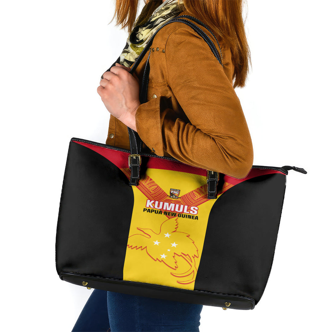 Papua New Guinea Rubgby Leather Tote Bag Pacific 2023 Go PNG Kumuls LT14