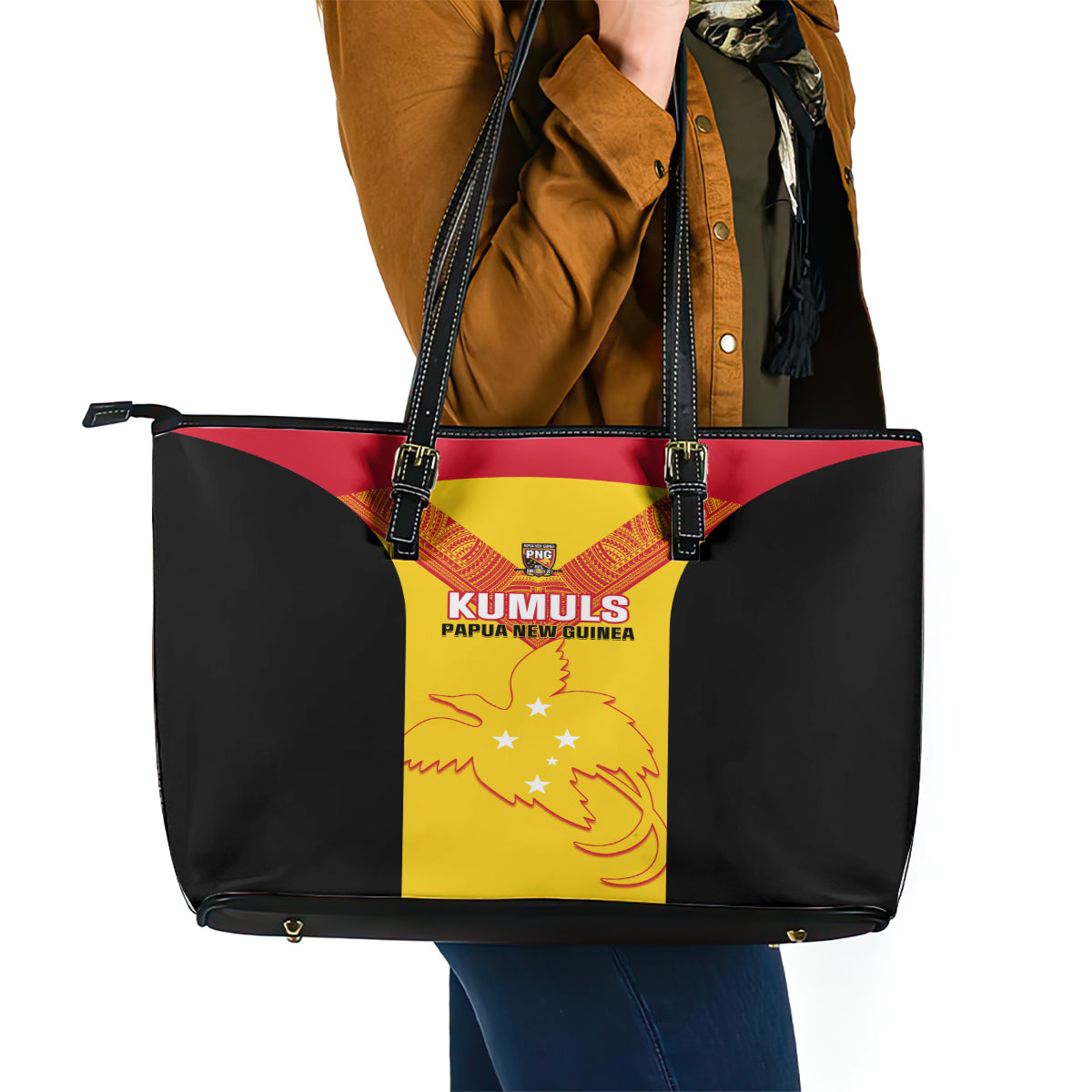 Papua New Guinea Rubgby Leather Tote Bag Pacific 2023 Go PNG Kumuls LT14