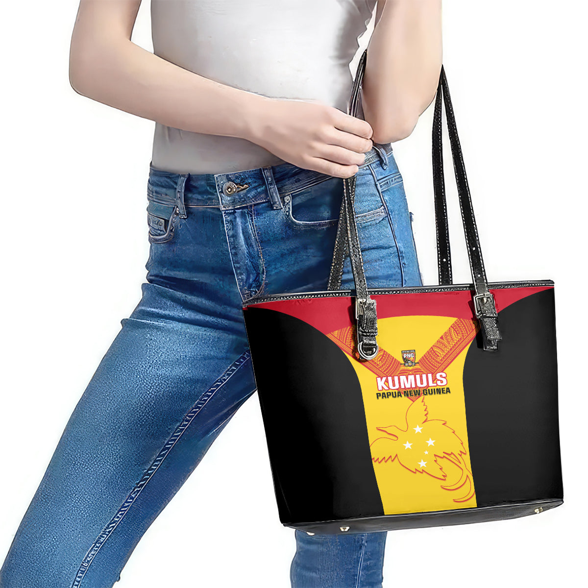 Papua New Guinea Rubgby Leather Tote Bag Pacific 2023 Go PNG Kumuls LT14
