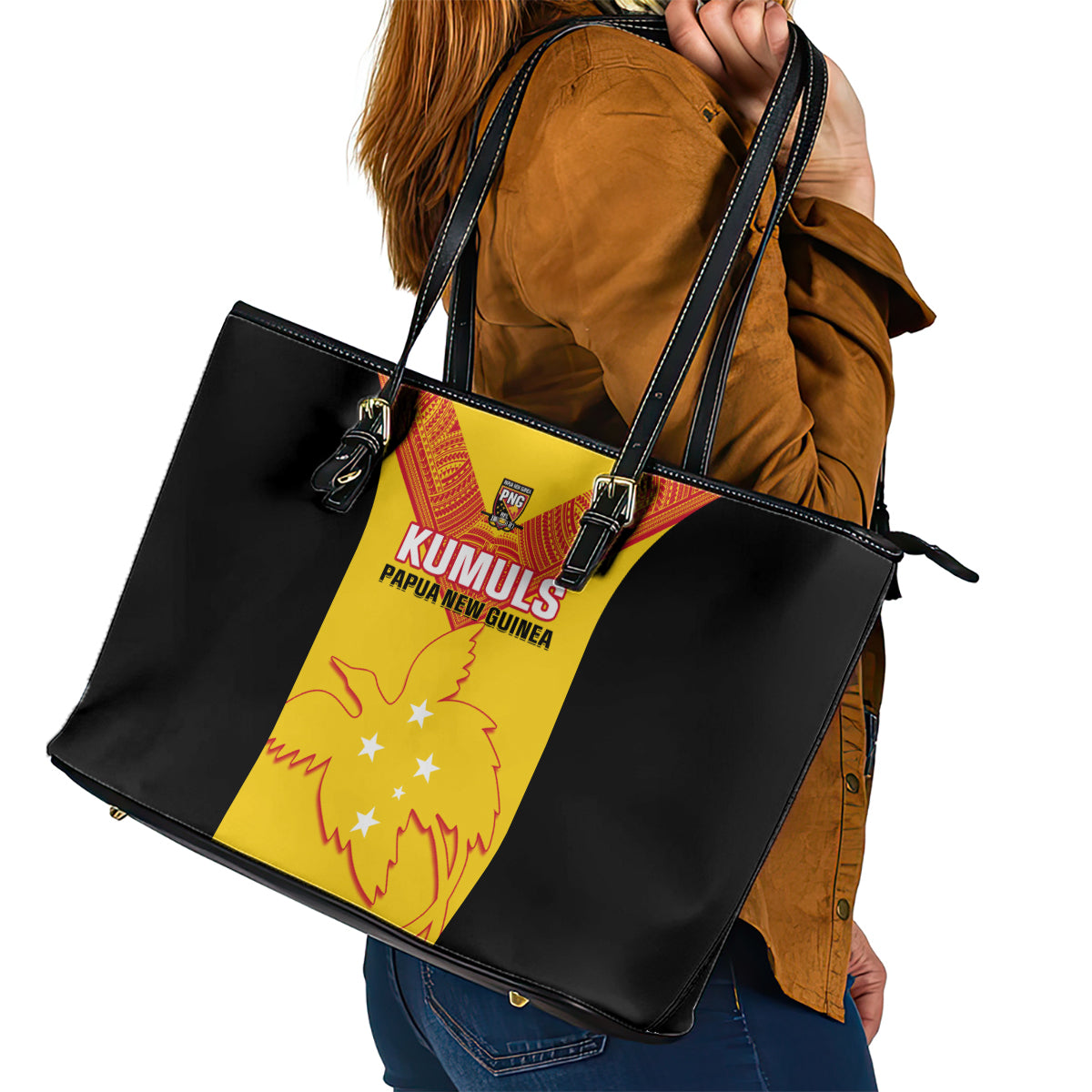 Papua New Guinea Rubgby Leather Tote Bag Pacific 2023 Go PNG Kumuls LT14