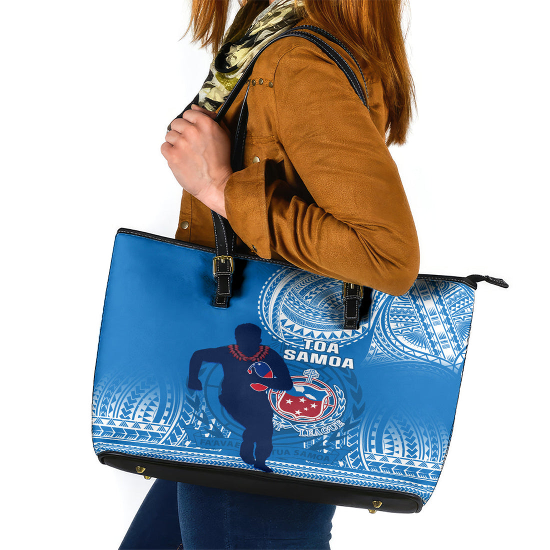 Samoa Rugby Leather Tote Bag Pacific 2023 Go Toa Samoa LT14