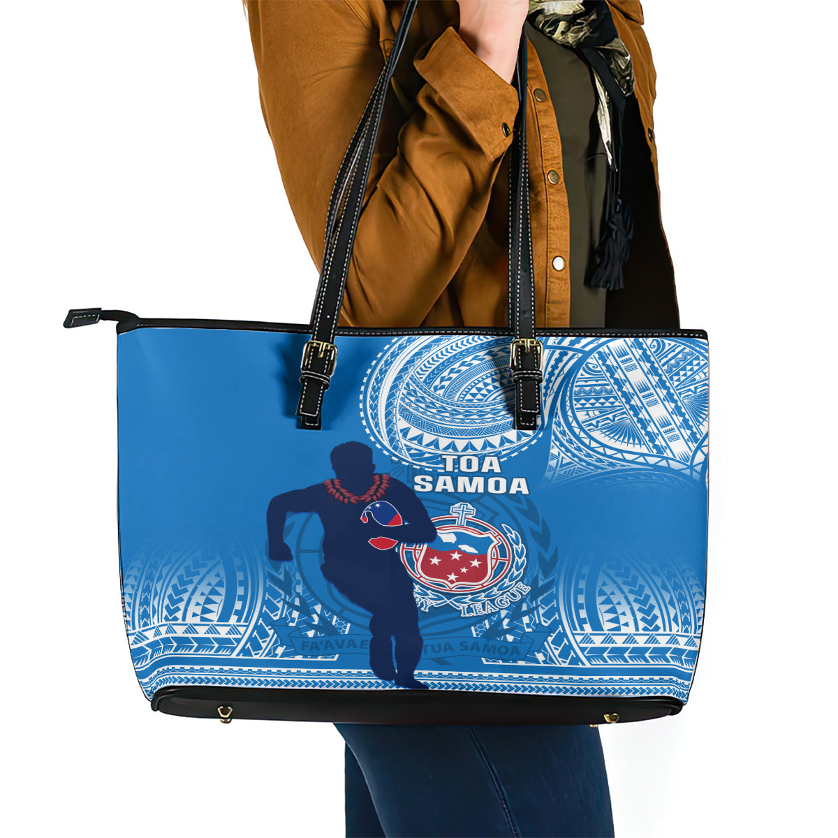 Samoa Rugby Leather Tote Bag Pacific 2023 Go Toa Samoa LT14