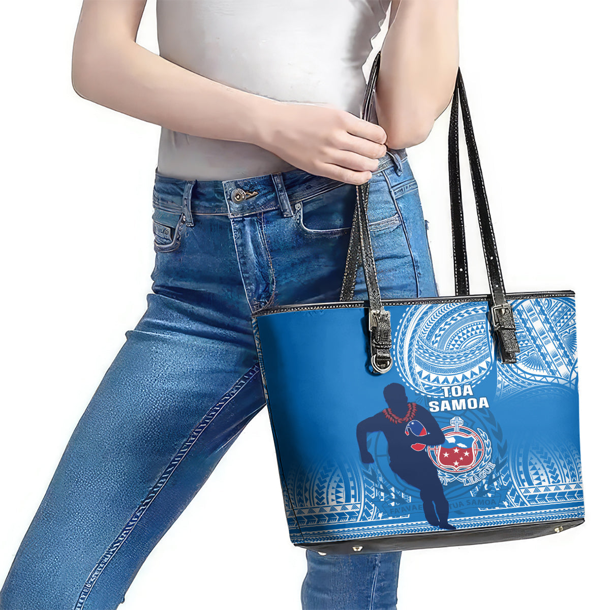 Samoa Rugby Leather Tote Bag Pacific 2023 Go Toa Samoa LT14