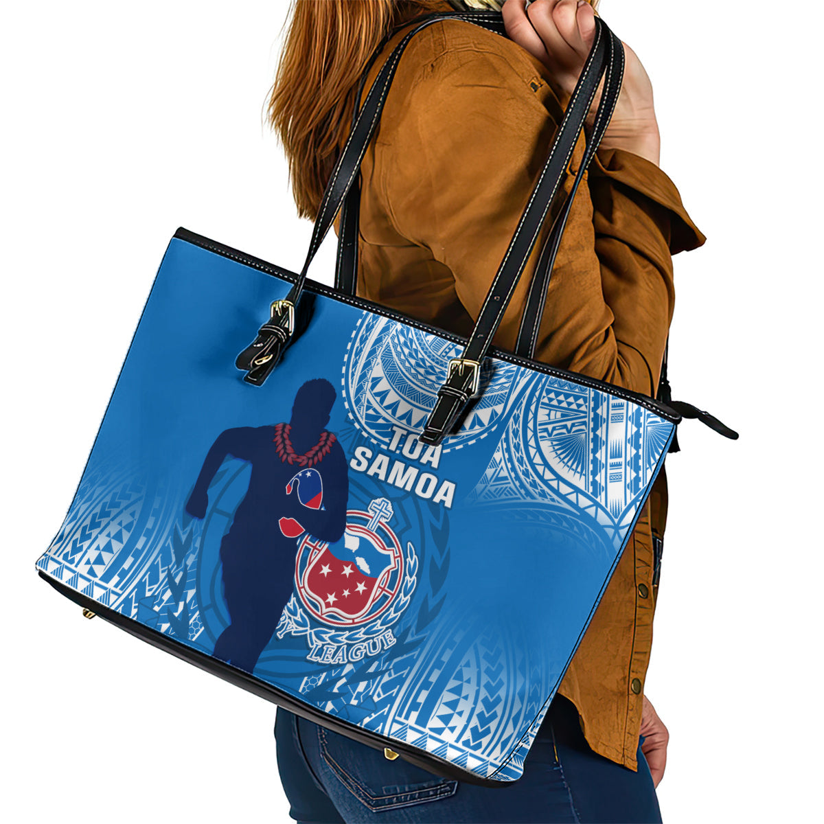 Samoa Rugby Leather Tote Bag Pacific 2023 Go Toa Samoa LT14