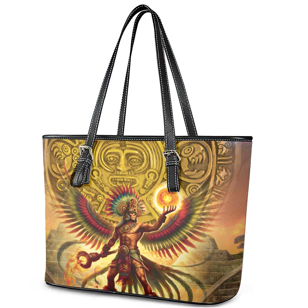 Mexico Panquetzaliztli Leather Tote Bag Huitzilopochtli - Aztec God of Sun and War LT14