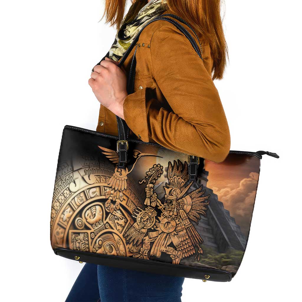 Mexico Warrior Leather Tote Bag Huitzilopochtli With Aztec Hummingbird LT14