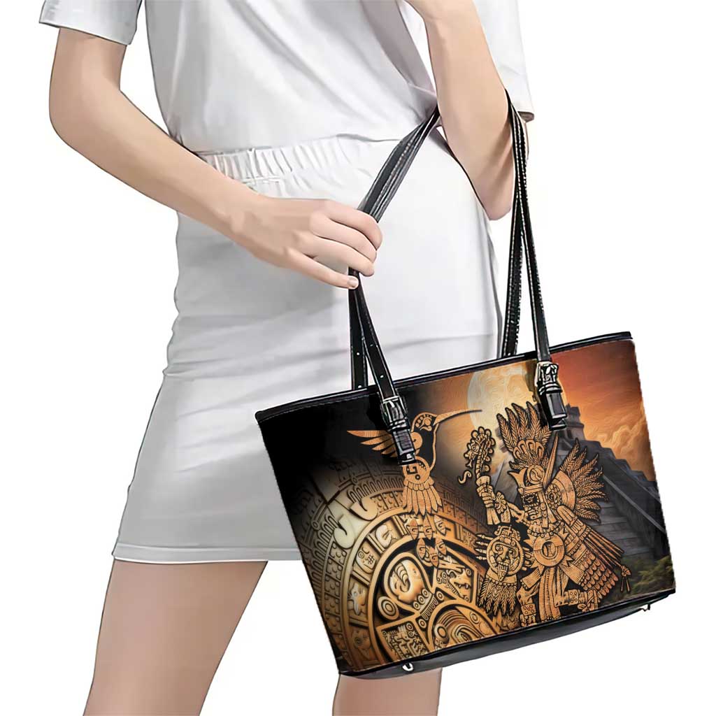 Mexico Warrior Leather Tote Bag Huitzilopochtli With Aztec Hummingbird LT14