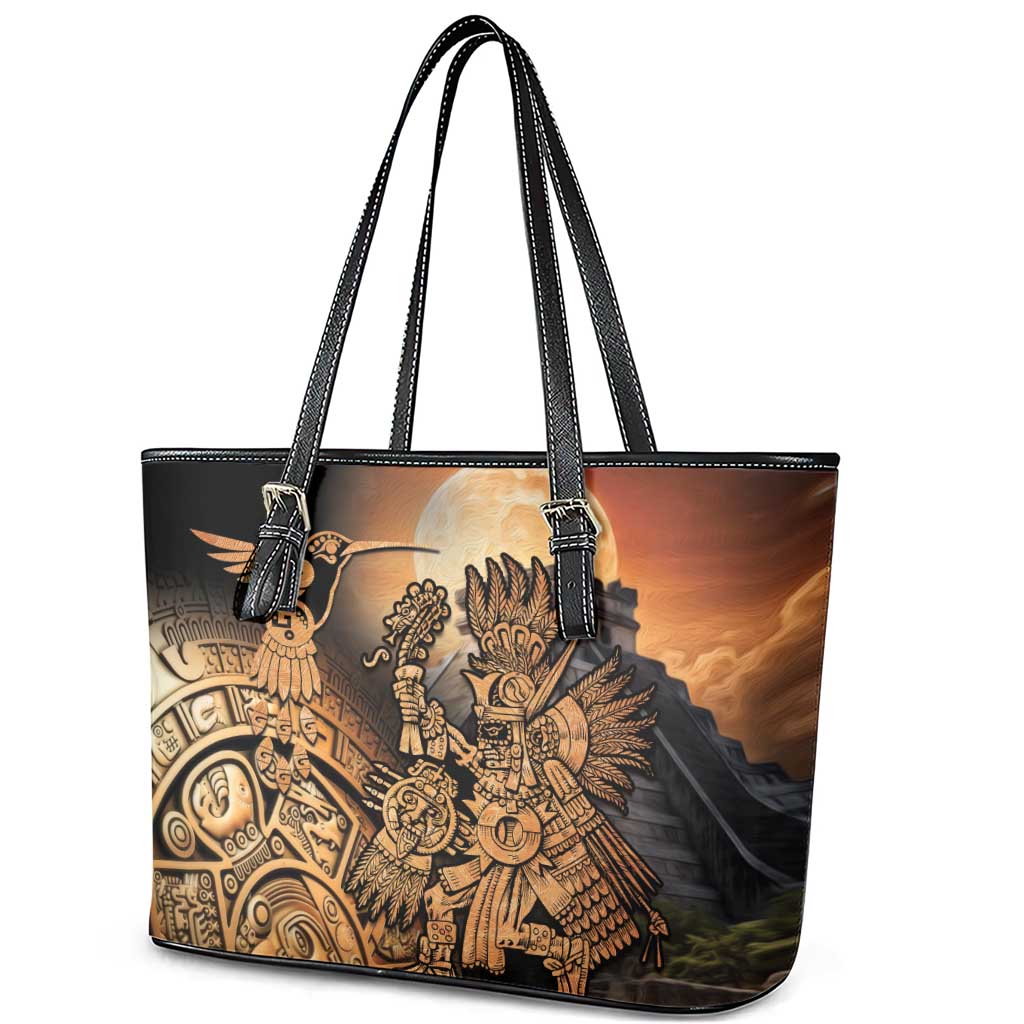 Mexico Warrior Leather Tote Bag Huitzilopochtli With Aztec Hummingbird LT14