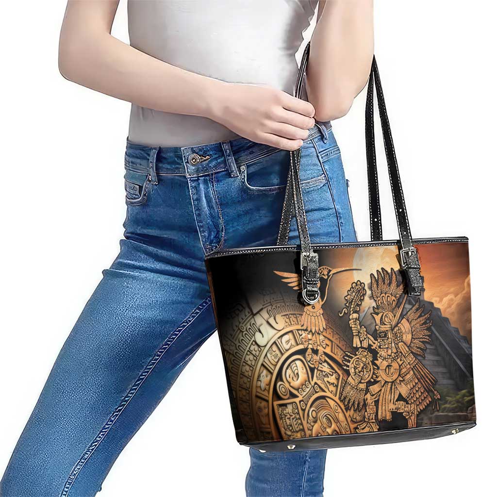 Mexico Warrior Leather Tote Bag Huitzilopochtli With Aztec Hummingbird LT14