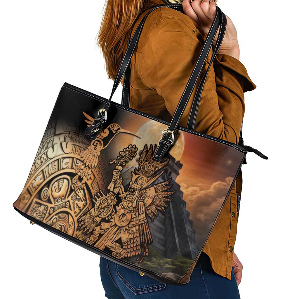 Mexico Warrior Leather Tote Bag Huitzilopochtli With Aztec Hummingbird LT14