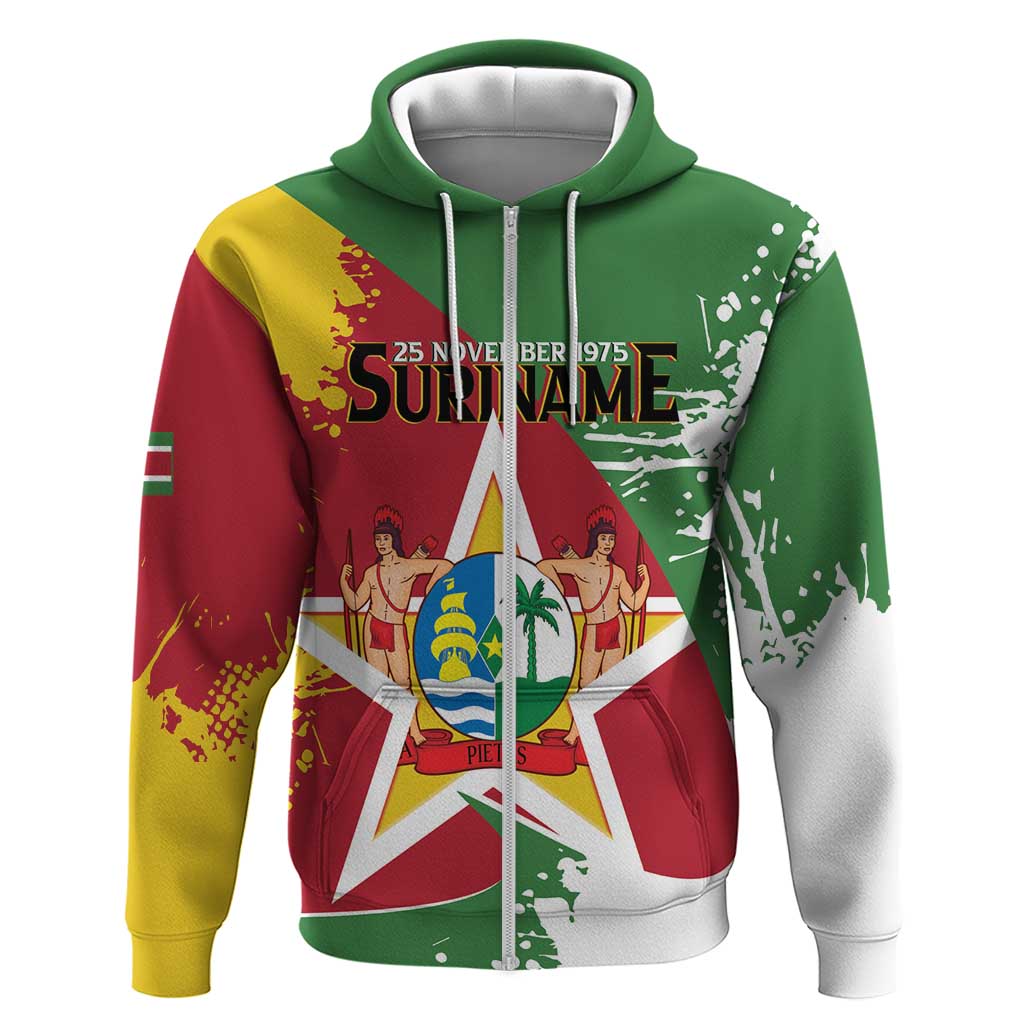 Personalized Suriname Independence Day Hoodie Coat Of Arms - Flag Style LT14