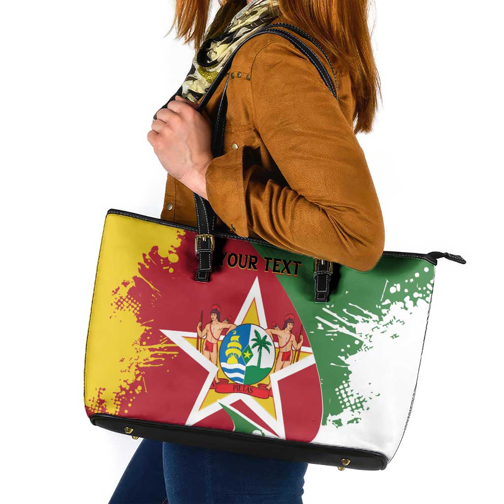 Personalized Suriname Independence Day Leather Tote Bag Coat Of Arms - Flag Style LT14