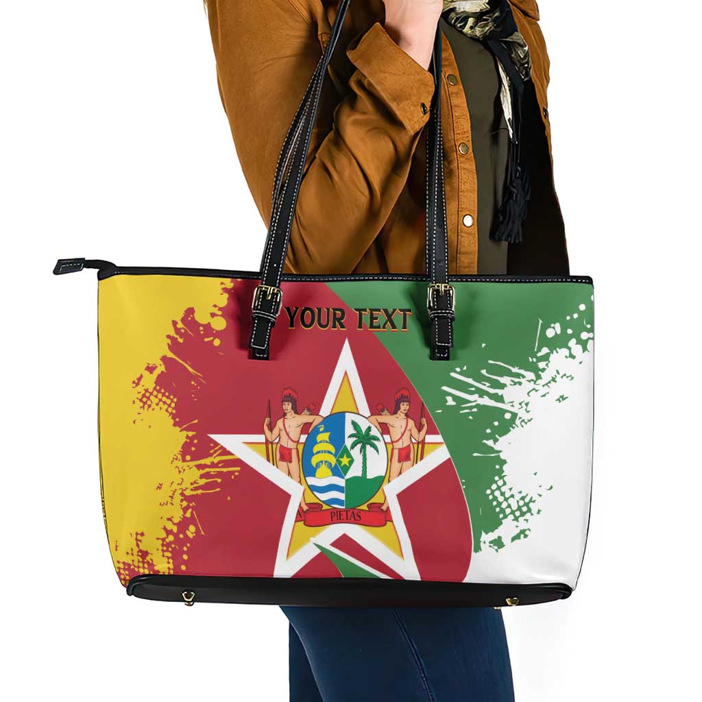 Personalized Suriname Independence Day Leather Tote Bag Coat Of Arms - Flag Style LT14