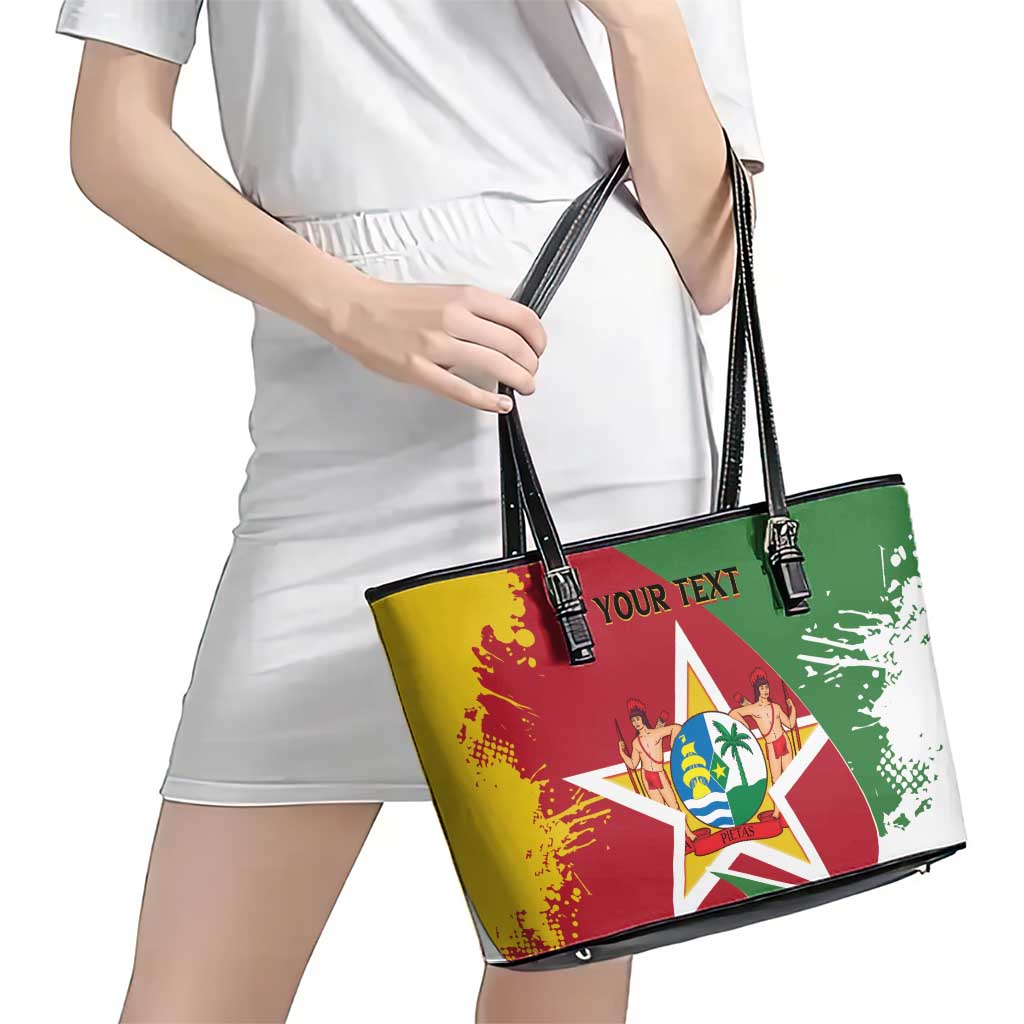 Personalized Suriname Independence Day Leather Tote Bag Coat Of Arms - Flag Style LT14