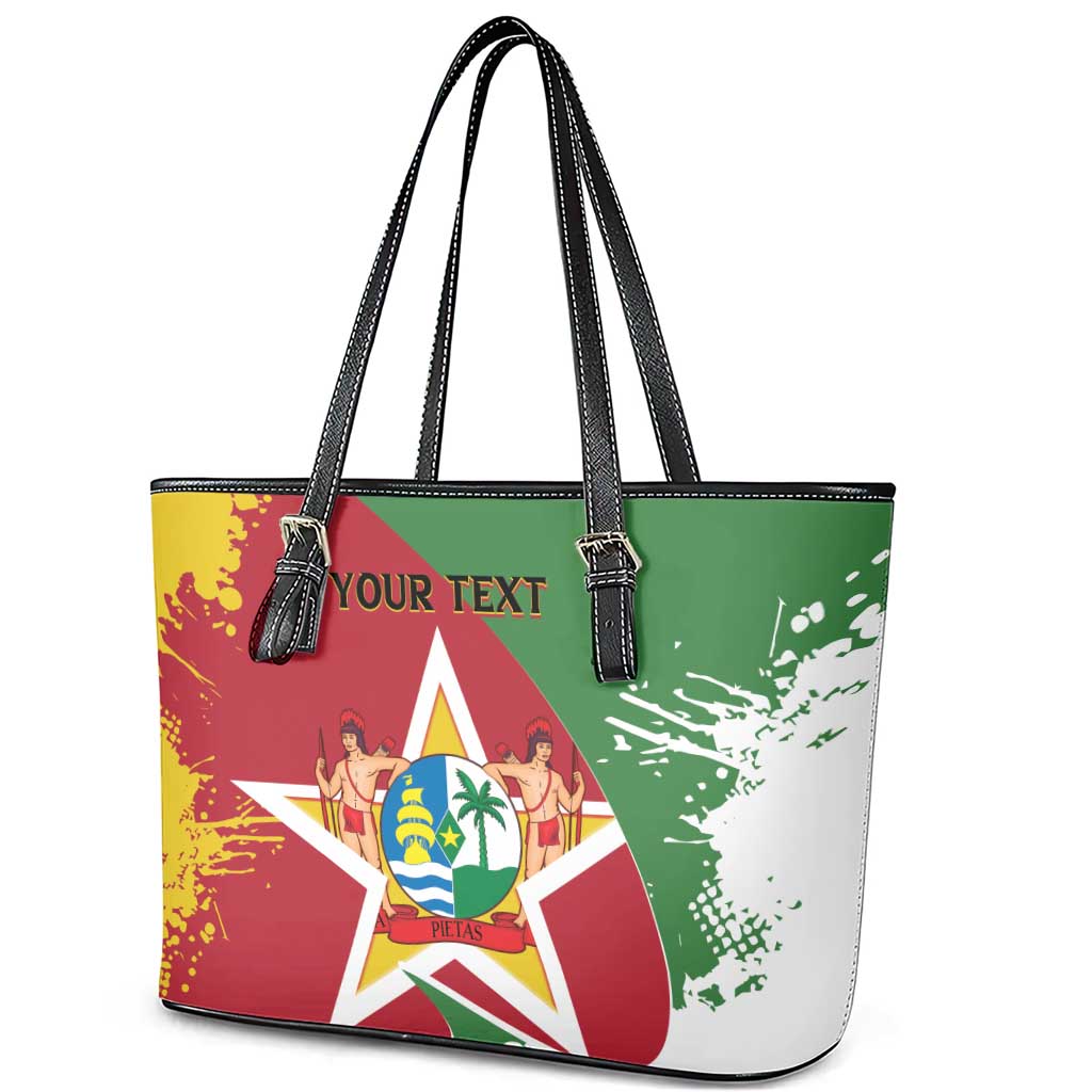 Personalized Suriname Independence Day Leather Tote Bag Coat Of Arms - Flag Style LT14