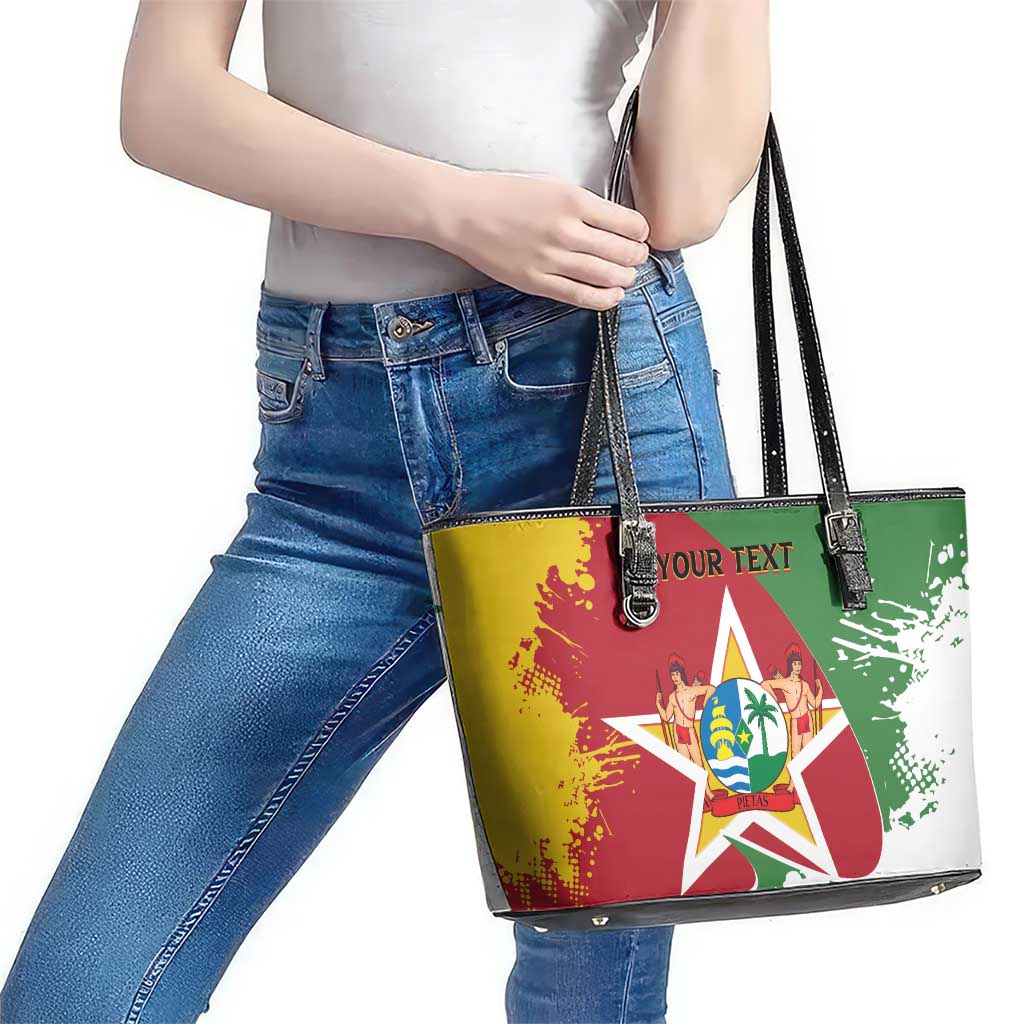 Personalized Suriname Independence Day Leather Tote Bag Coat Of Arms - Flag Style LT14