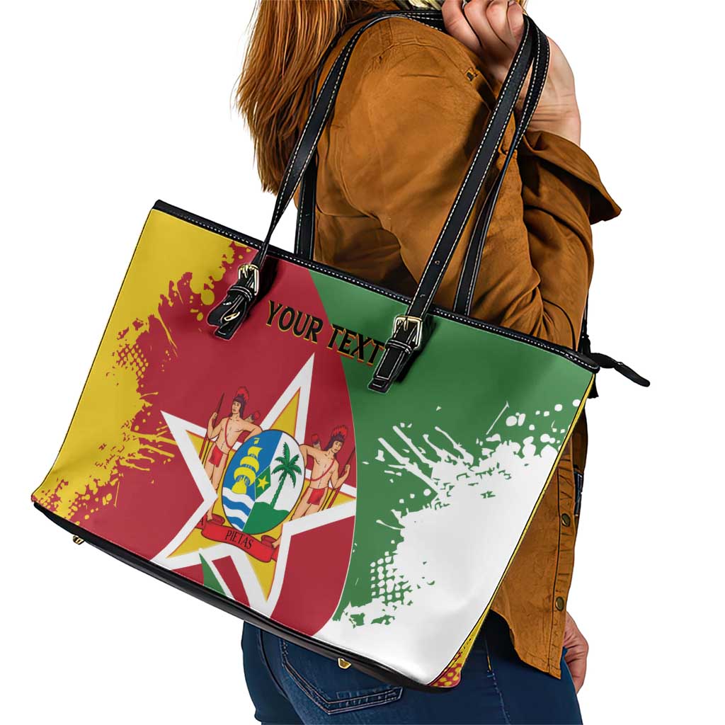 Personalized Suriname Independence Day Leather Tote Bag Coat Of Arms - Flag Style LT14