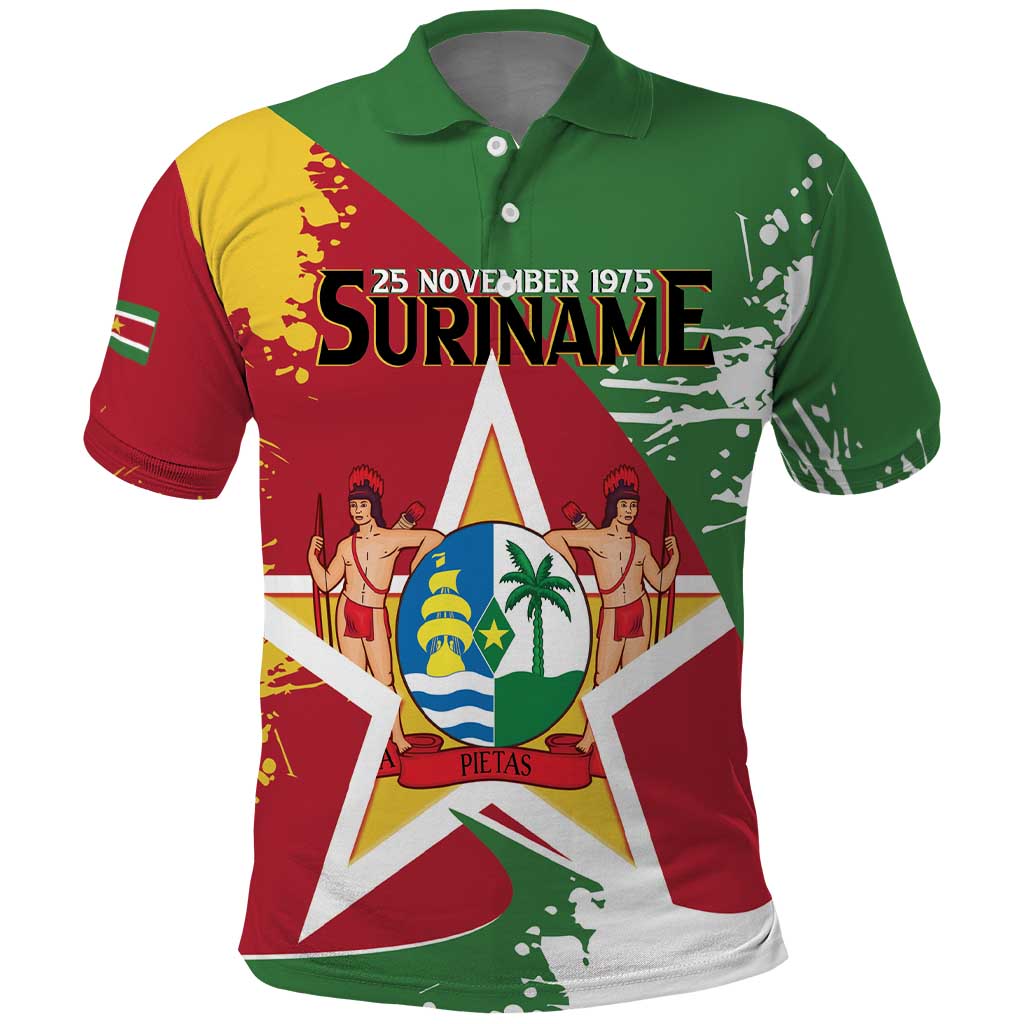 Personalized Suriname Independence Day Polo Shirt Coat Of Arms - Flag Style LT14