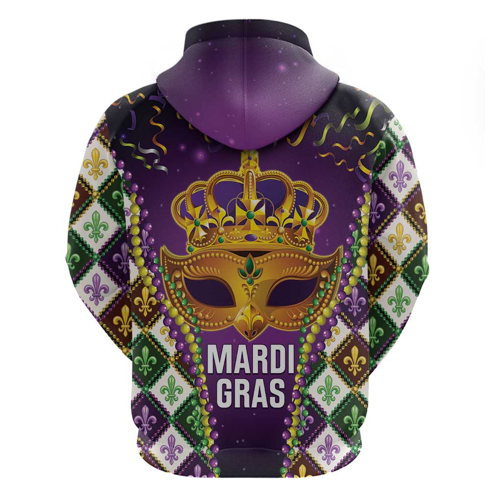King Mask Mardi Gras Hoodie Let's Party Beadeds With Fleur De Lis LT14