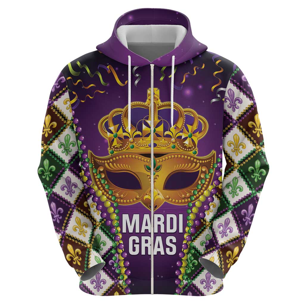 King Mask Mardi Gras Hoodie Let's Party Beadeds With Fleur De Lis LT14