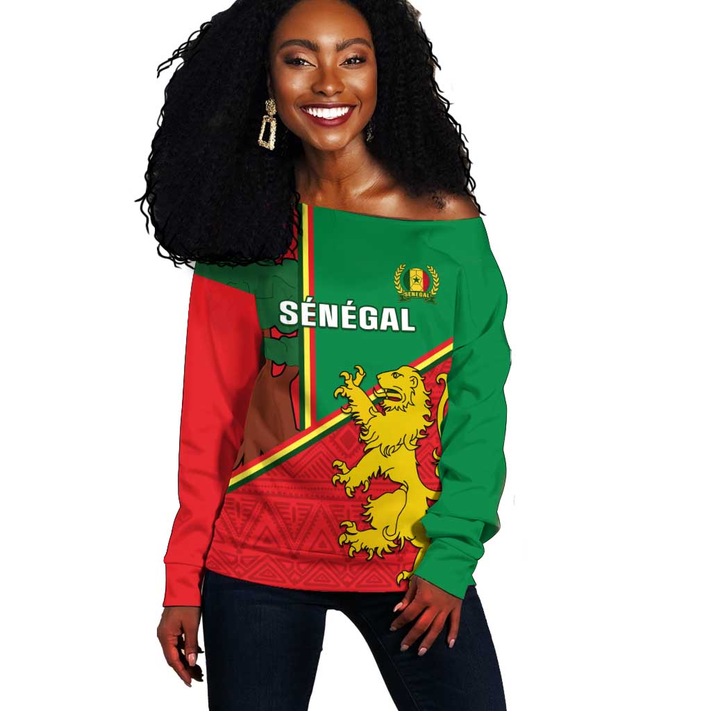 Senegal Football Off Shoulder Sweater 2024 Go Champions Lions De La Teranga LT14