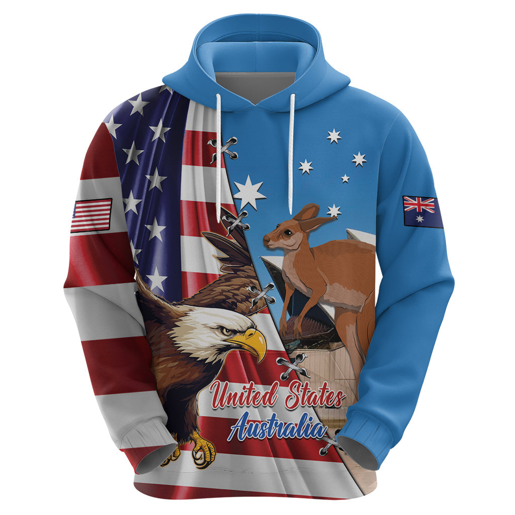 Personalised United States And Australia Hoodie USA Eagle With Aussie Kangaroo LT14